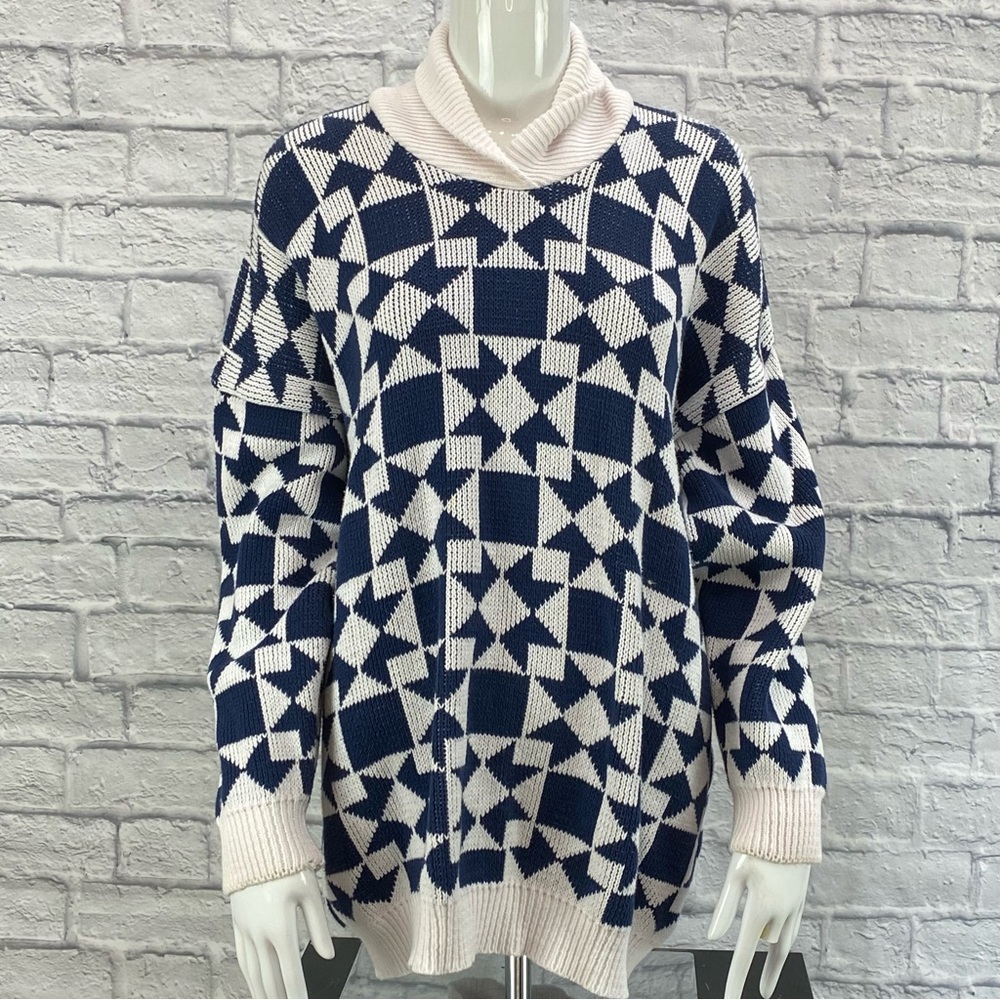 Vintage Dockers Quilt Patern Cottagecore Cowl Neck Sweater